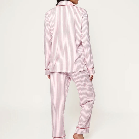 Petite Plume Pima Pajama Set In Antique Red Size Large Striped Embroidered EUC - Picture 3 of 16